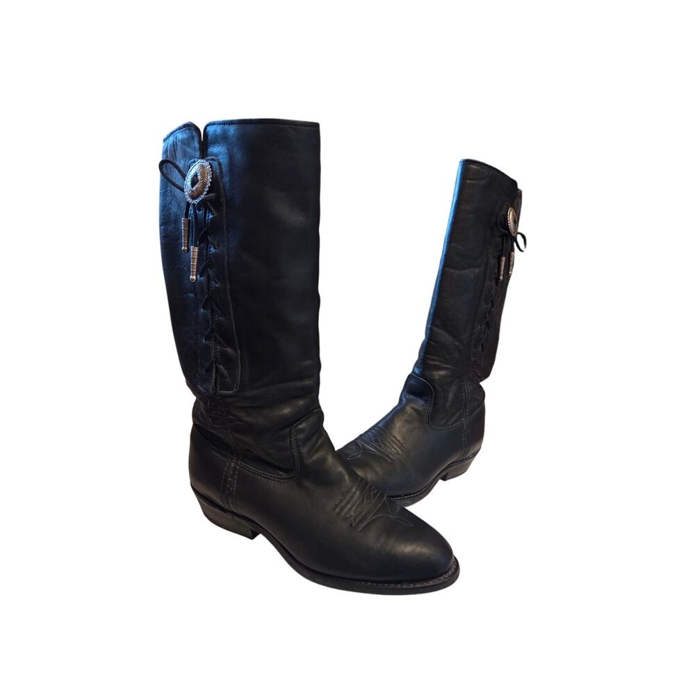 Vintage made in USA Capezio boots black leather western cowgirl pull on 7